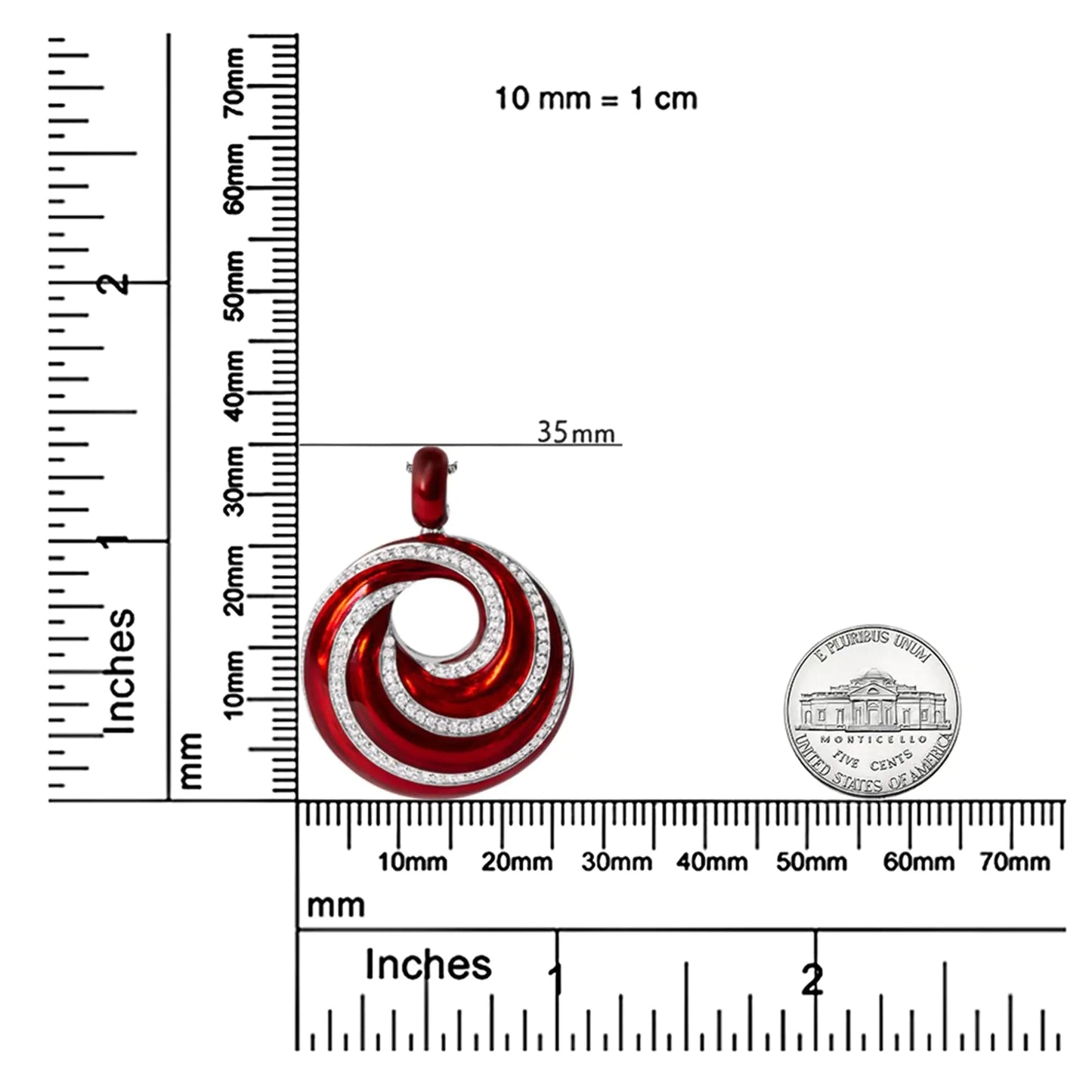 .925 Sterling Silver Red Enamel and 1/2 Diamond Endless Swirl Medallion 18" Pendant Necklace (F-G Color, VS1-VS2 Clarity) WEM Support (www.WEM.support)