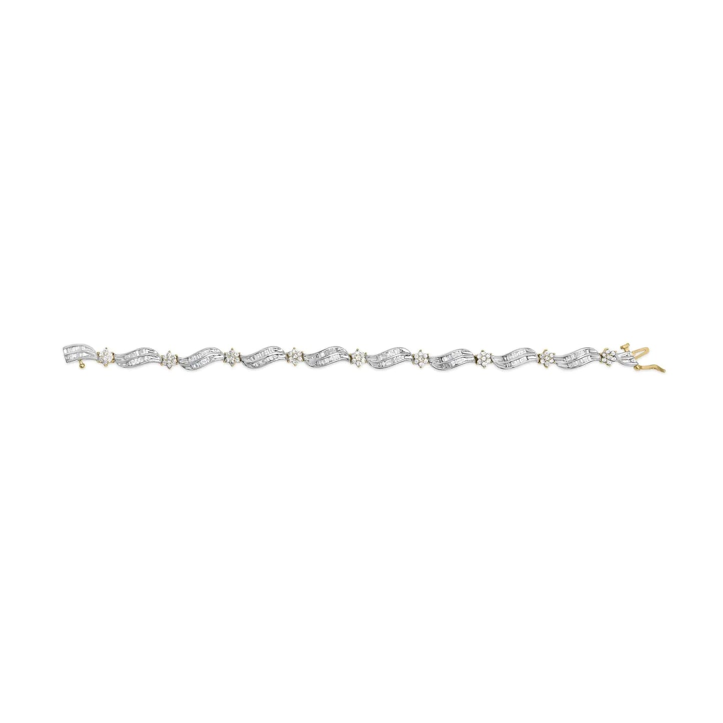 10K Yellow and White Gold 3.00 Cttw Diamond Cluster and Wave Link Bracelet (I-J Color, I1-I2 Clarity) - 7.25" WEM Support (www.WEM.support)