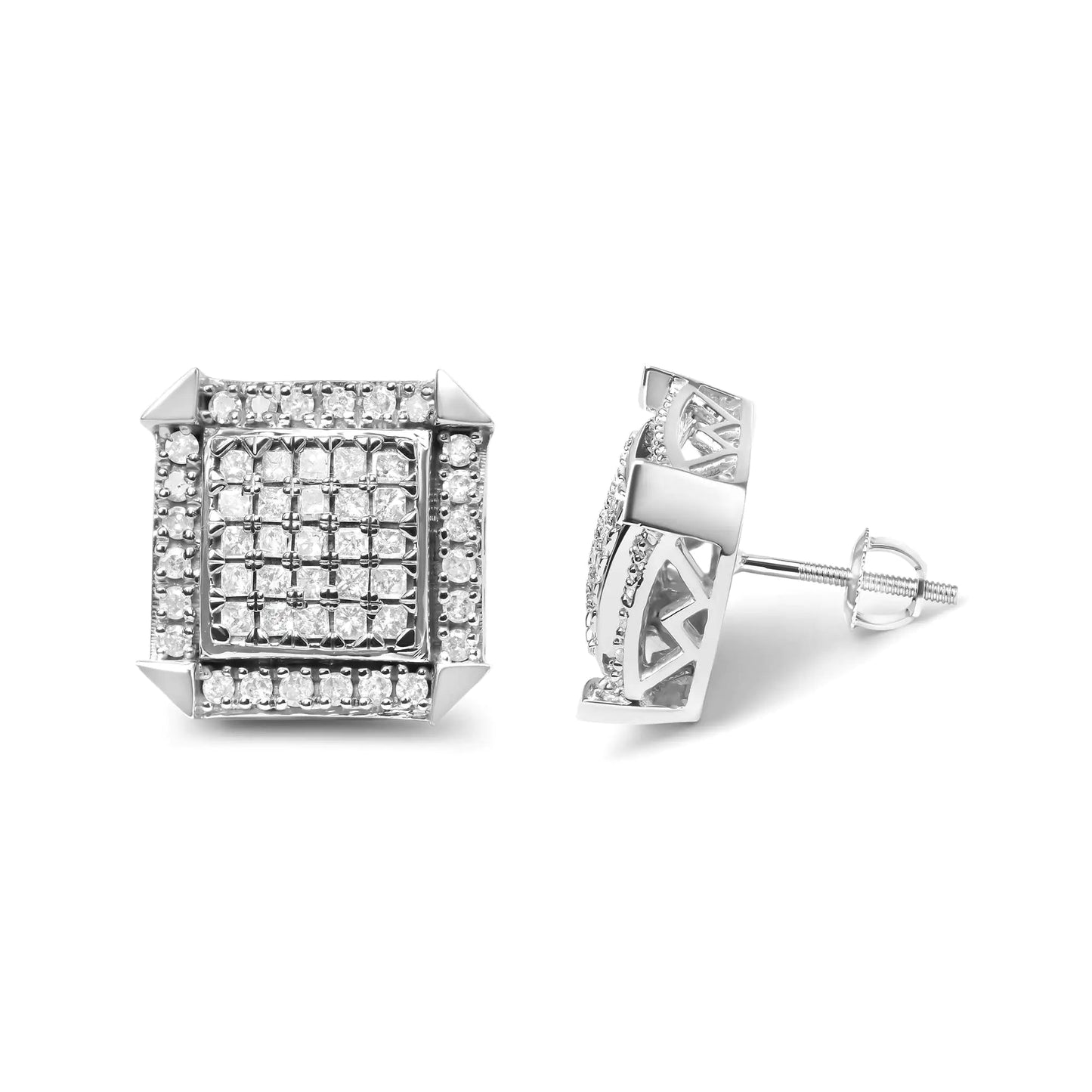 10K White Gold 1.0 Cttw Diamond Composite with Halo Stud Earrings (H-I Color, I1-I2 Clarity) WEM Support (www.WEM.support)