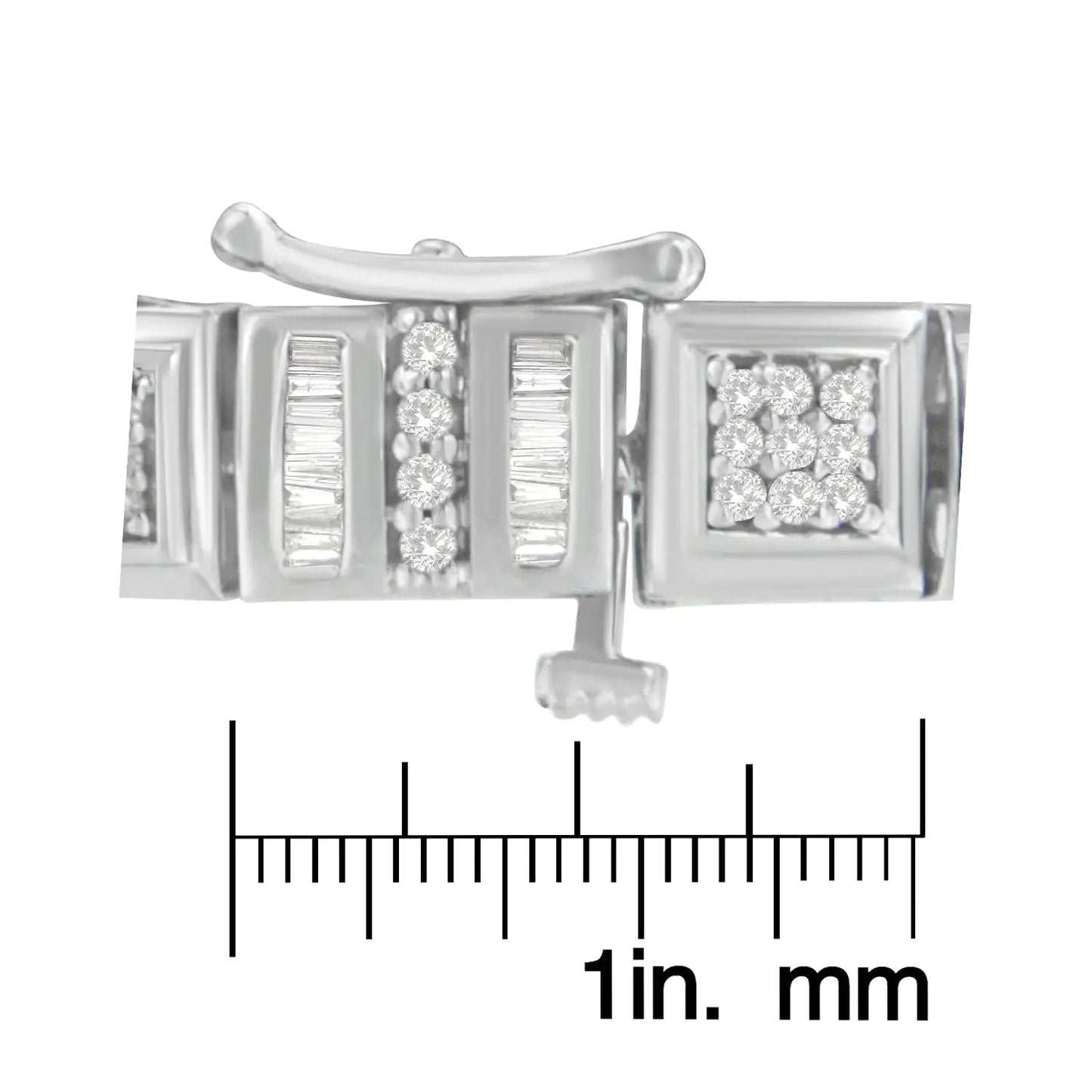 10K White Gold Round and Baguette Cut Diamond Bracelet (2.00 cttw, H-I Color, I2-I3 Clarity) WEM Support (www.WEM.support)