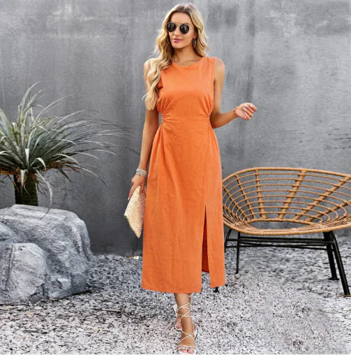 Women's Summer Solid Color Sleeveless Dress WEM Support (www.WEM.support)
