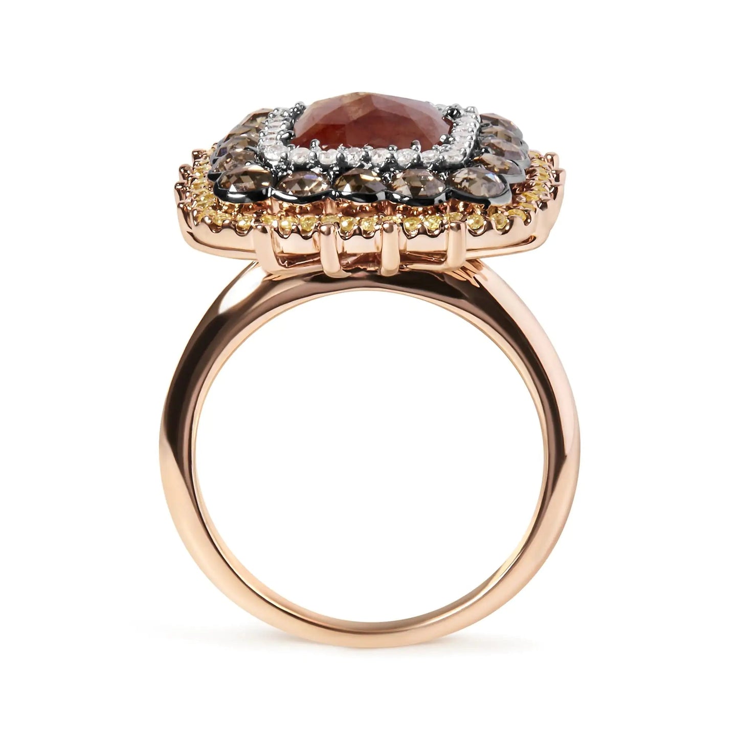 14K Rose Gold 4 1/3 Cttw Fancy Color Rose Cut Diamond Triple Halo Cocktail Ring (Fancy Color, I1-I2 Clarity) - Size 7 WEM Support (www.WEM.support)