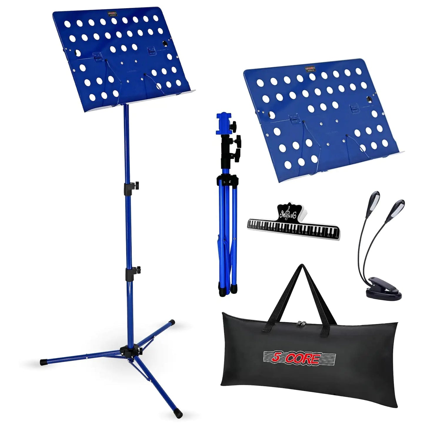 Suporte para Partituras 5Core Portátil, Tripé Ajustável e Dobrável, Suporte para Notas AZUL WEM Support (www.WEM.support)