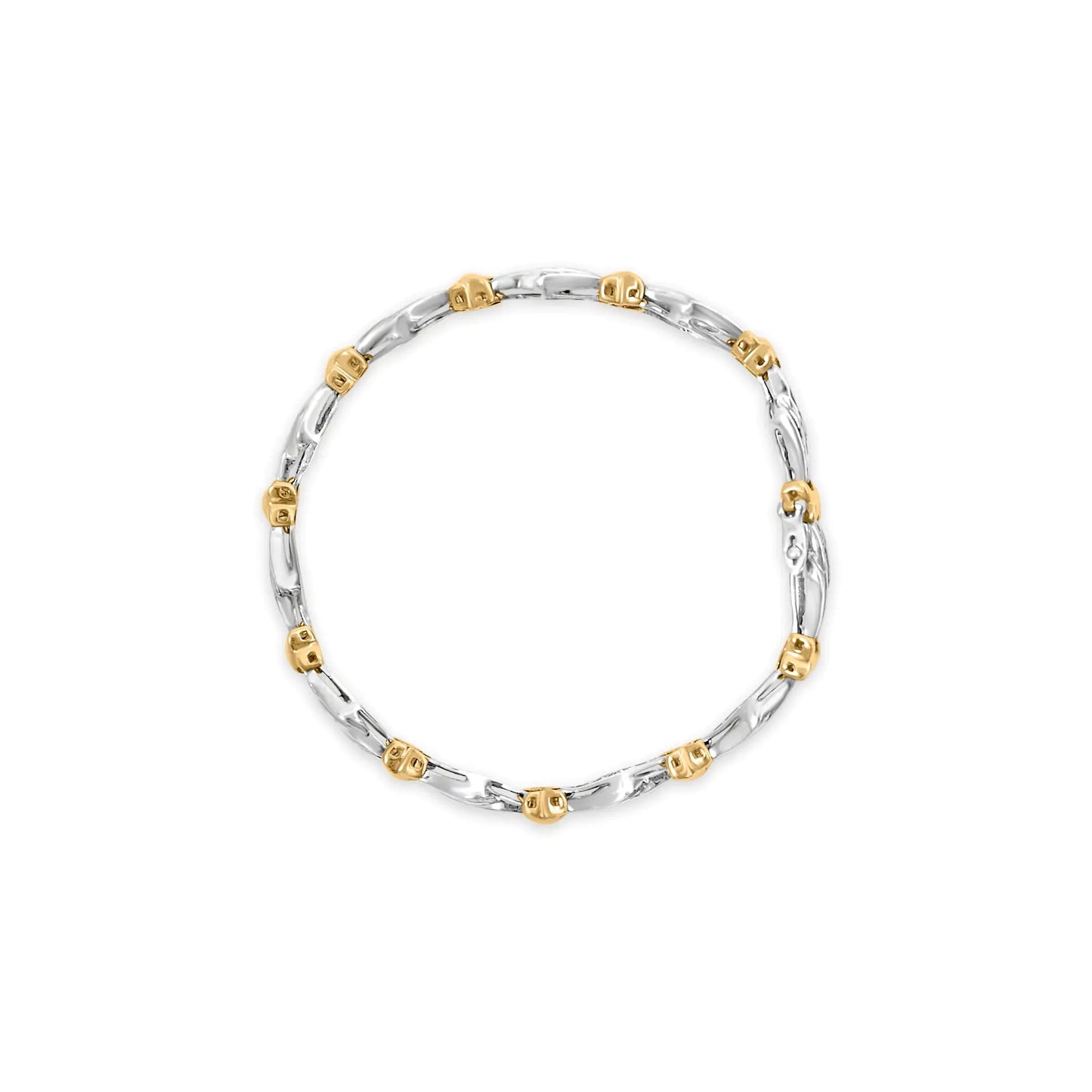10k Two-Toned Gold 2.00 Cttw Channel Set Baguette-Diamond Weave and "X" Spiral Link Bracelet (H-I Color, I1-I2 Clarity) - 7" WEM Support (www.WEM.support)