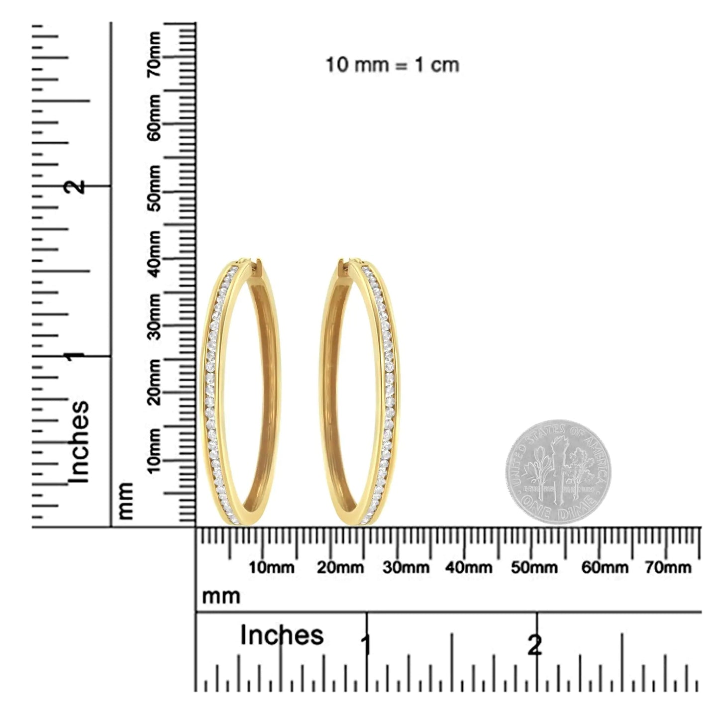 10KT Yellow Gold 1 cttw Slim Diamond Hoop Earrings (I-J Color, I1-I2 Clarity) WEM Support (www.WEM.support)