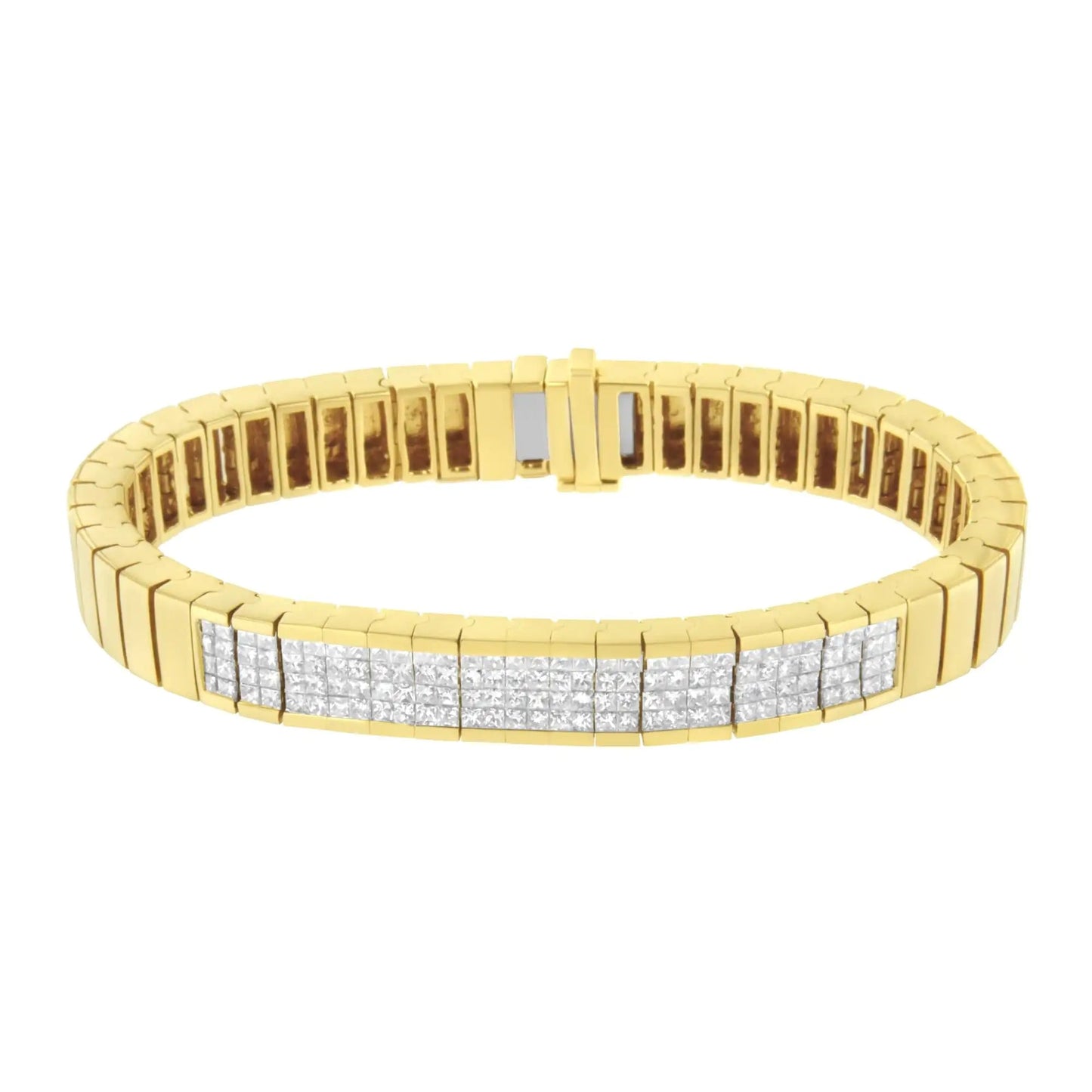 14K Yellow Gold 3 5/8 cttw Invisible Set Princess-Cut Diamond ID Tennis Bracelet (I-J Color, SI1-SI2 Clarity) - Size 7" WEM Support (www.WEM.support)