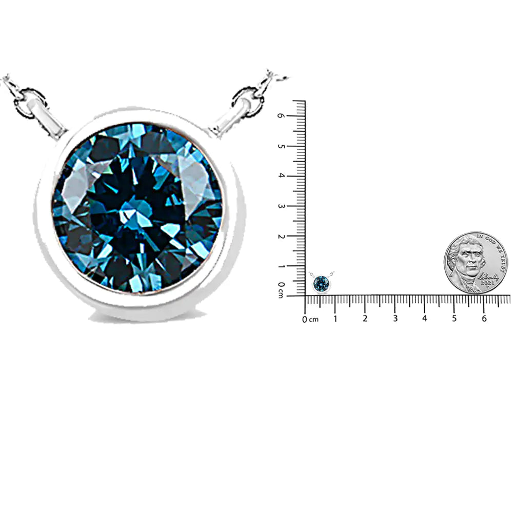 14K White Gold 1/2 Cttw Blue Lab Grown Diamond Modern Bezel-Set Solitaire 16"-18" Pendant Necklace (Blue Color, VS2-SI1 Clarity) WEM Support (www.WEM.support)