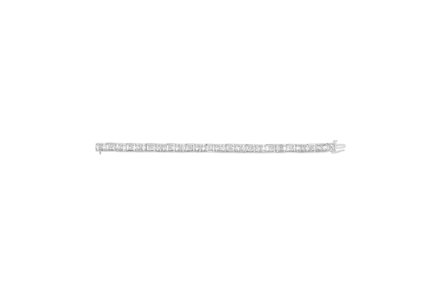 10K White Gold Round and Baguette Cut Diamond Bracelet (2.00 cttw, H-I Color, I2-I3 Clarity) WEM Support (www.WEM.support)