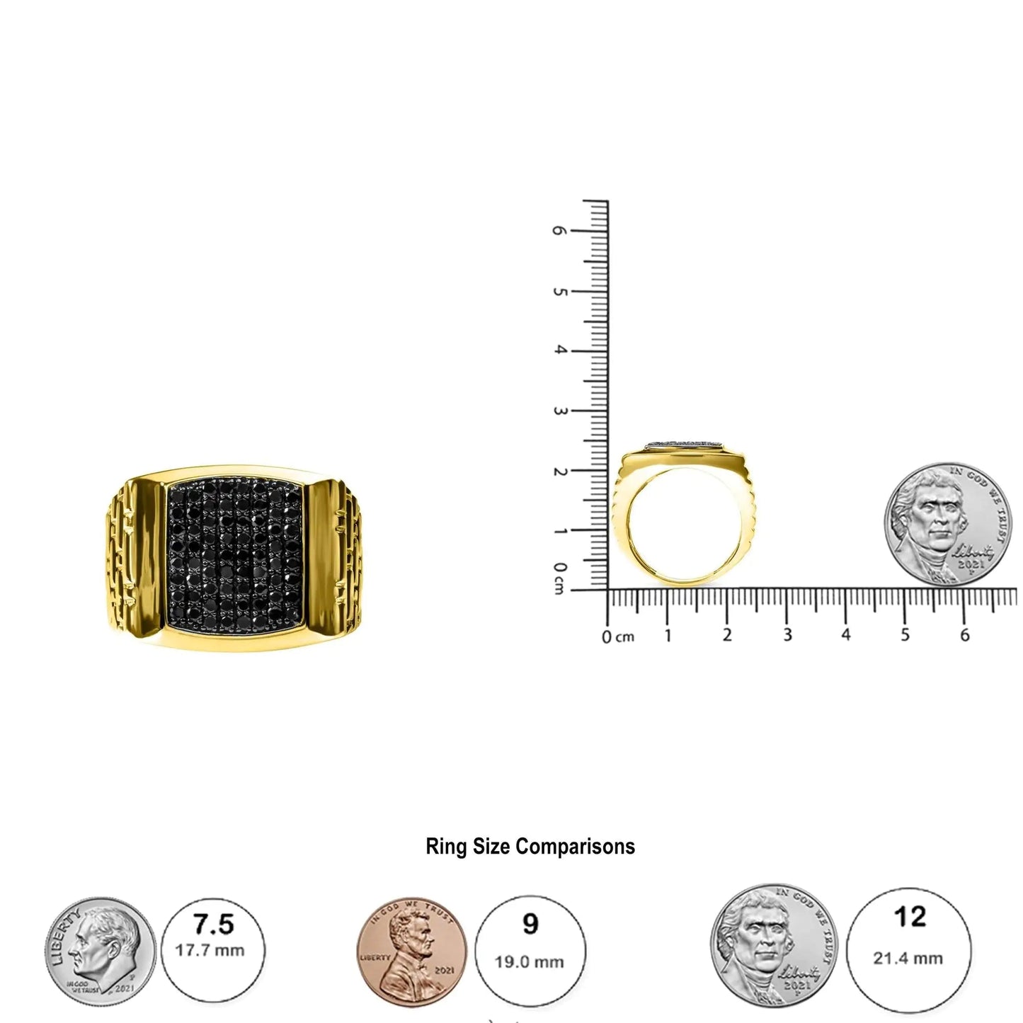 10K Yellow Gold 1 1/4 Cttw Black Diamond Cluster Gent's Band Ring (Treated Black Color, I2-I3 Clarity) WEM Support (www.WEM.support)