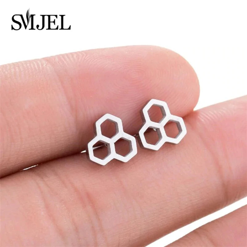 Triple Honeycomb Stud Earrings WEM Support (www.WEM.support)