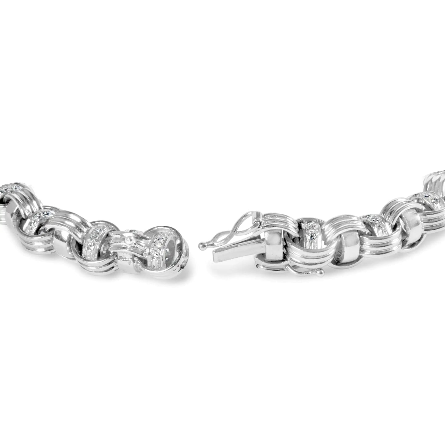 14K White Gold 1/2 Cttw Diamond Knotted Byzantine Link Bracelet (H-I Color, I2-I3 Clarity) - 7" Inches WEM Support (www.WEM.support)