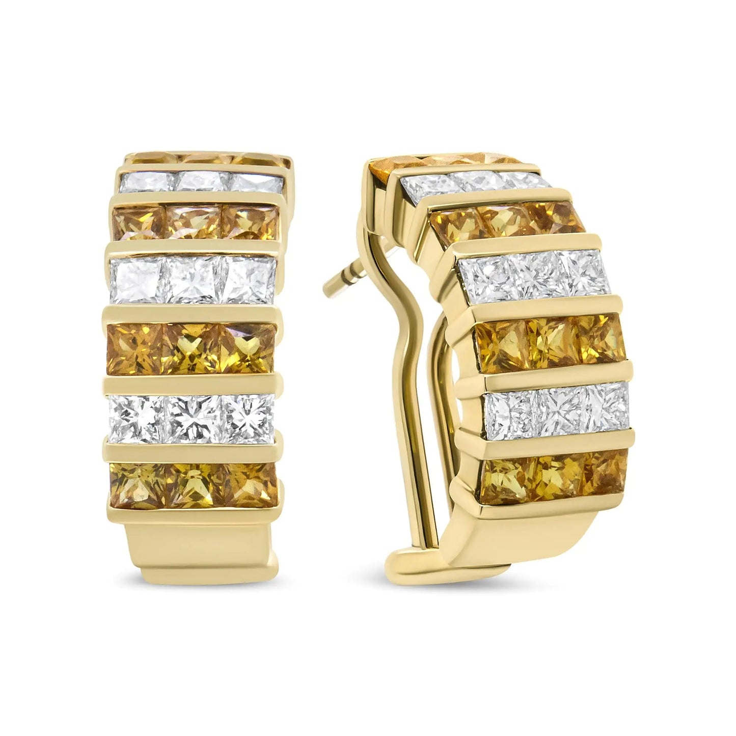 18K Yellow Gold 1 3/4 Cttw Invisible Set Princess Cut Diamond and 2.5mm Yellow Sapphire Huggie Hoop Earrings (F-G Color, VS1-VS2 Clarity) WEM Support (www.WEM.support)