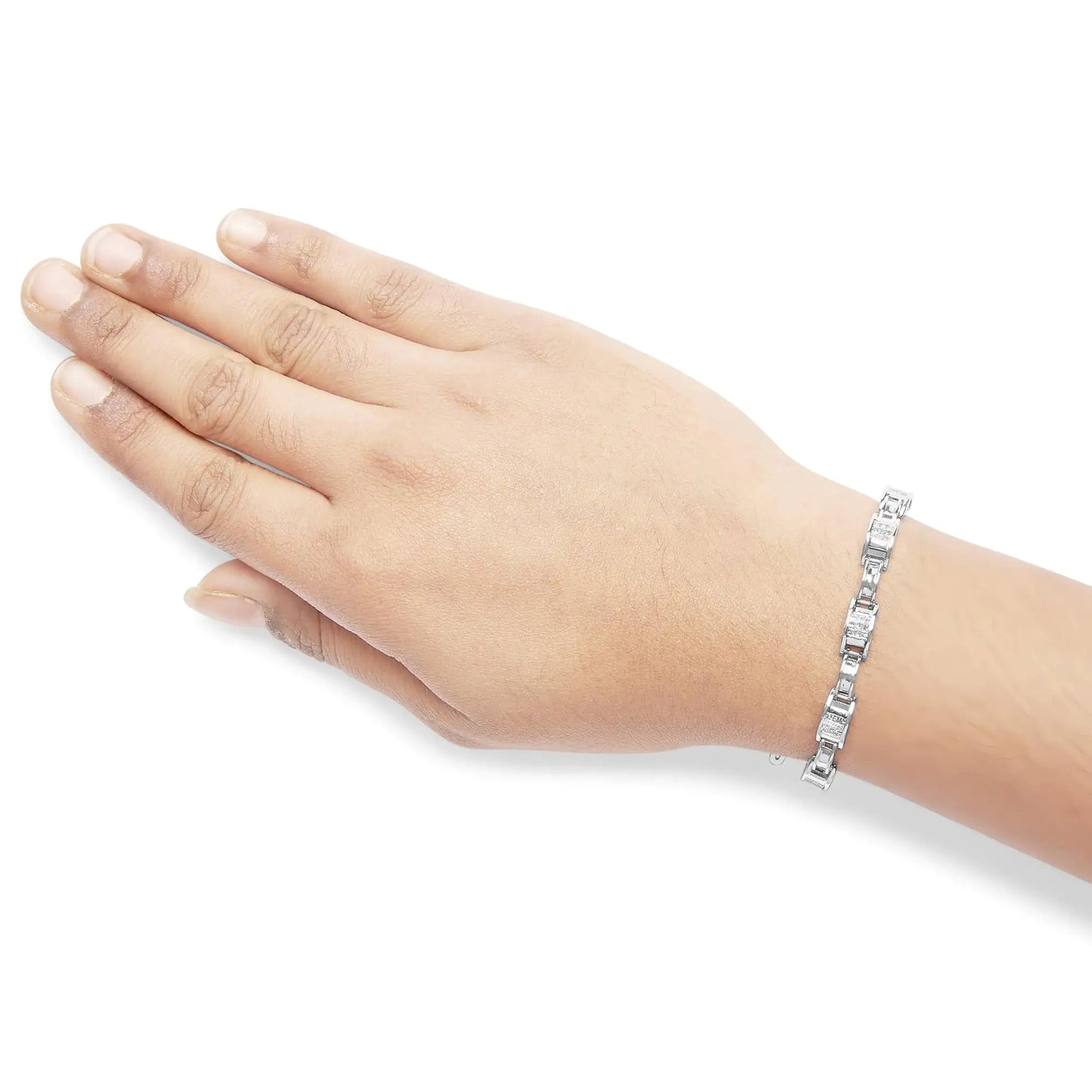 14K White Gold 1.0 Cttw Invisible Set Princess Diamond Alternating Link Tennis Bracelet (I-J Color, I1-I2 Clarity) - 7.25" WEM Support (www.WEM.support)