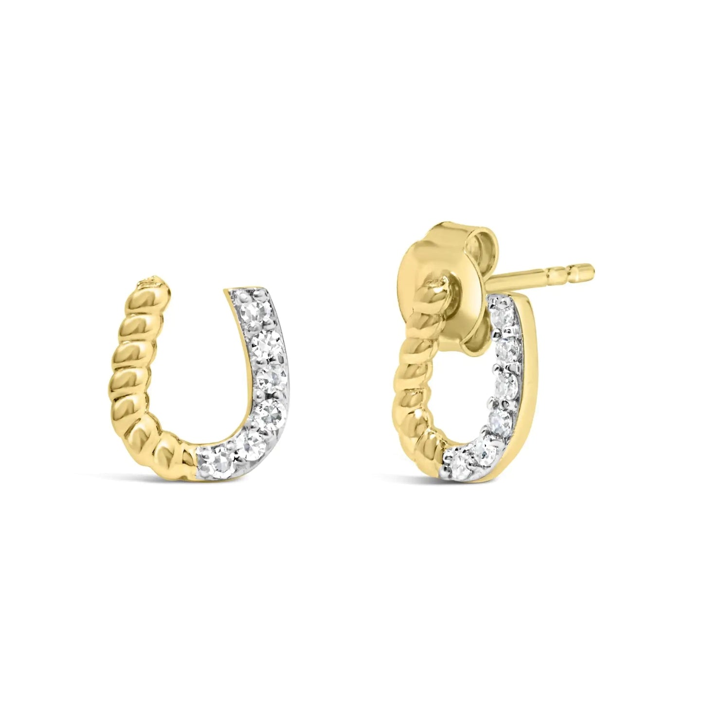 14K Gelbgold 1/10 Karat Diamant und Geflochtene Hufeisen Ohrstecker (I-J Farbe, I1-I2 Reinheit) WEM Support (www.WEM.support)