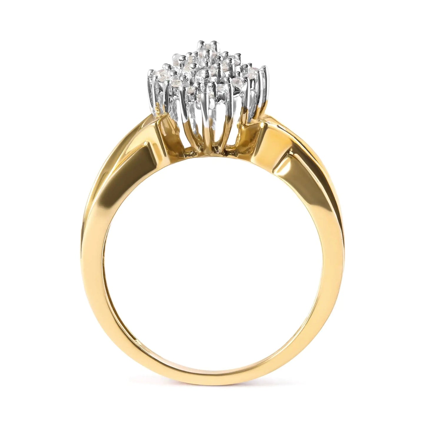 10K Yellow Gold 1 Cttw Diamond Pear Shaped Cluster Cluster Cocktail Ring (H-I Color, I2-I3 Clarity) WEM Support (www.WEM.support)