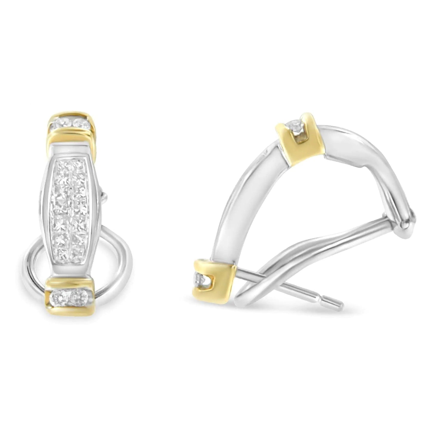 14K Two-Toned Gold Round and Princess Cut Diamond Earrings (0.5 cttw, H-I Color, SI2-I1 Clarity) WEM Support (www.WEM.support)