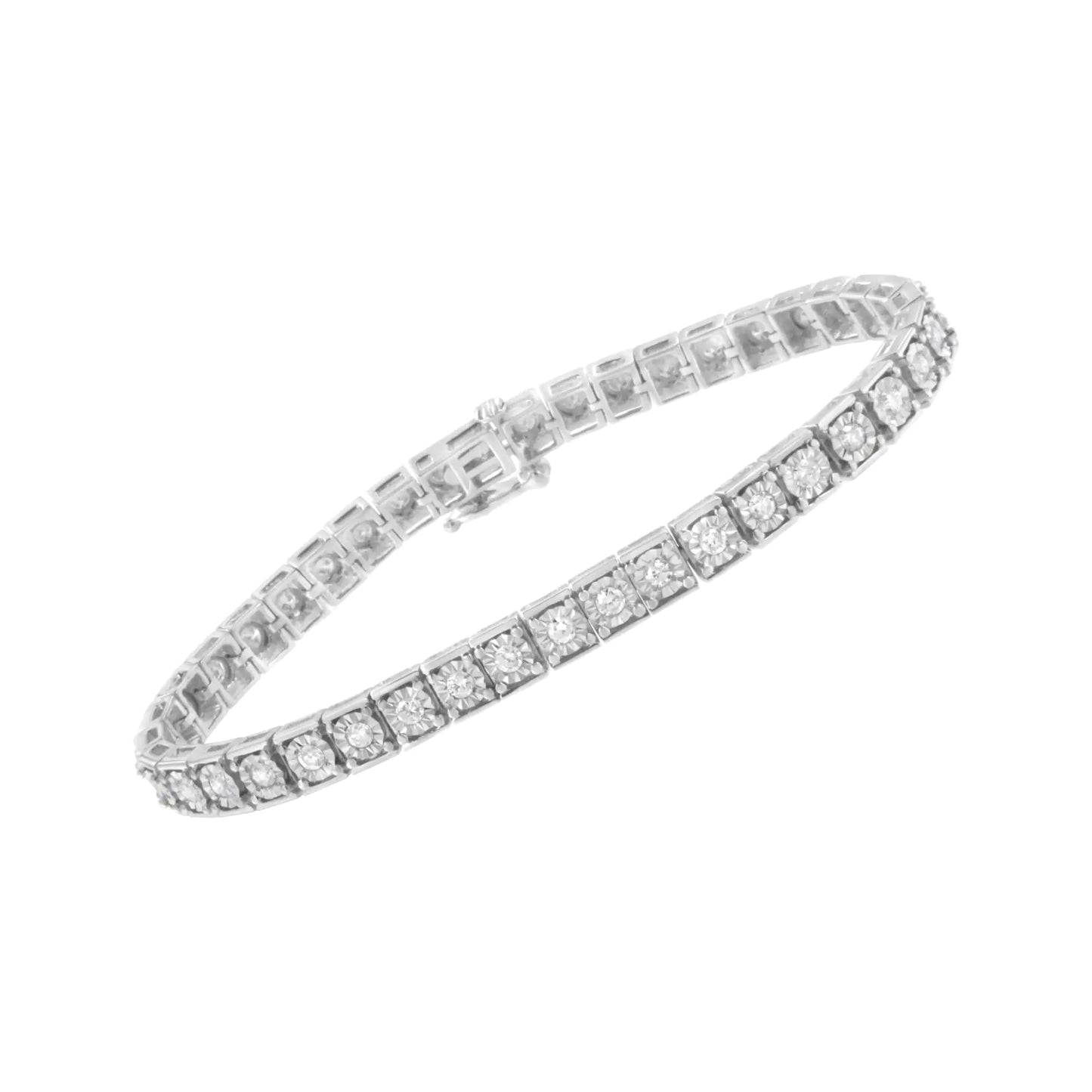 .925 Sterling Silver Brilliant-Cut Round Diamond Square Frame Miracle-Set Tennis Bracelet (2 cttw, I-J Color, I2-I3 Clarity) - Size 7" WEM Support (www.WEM.support)