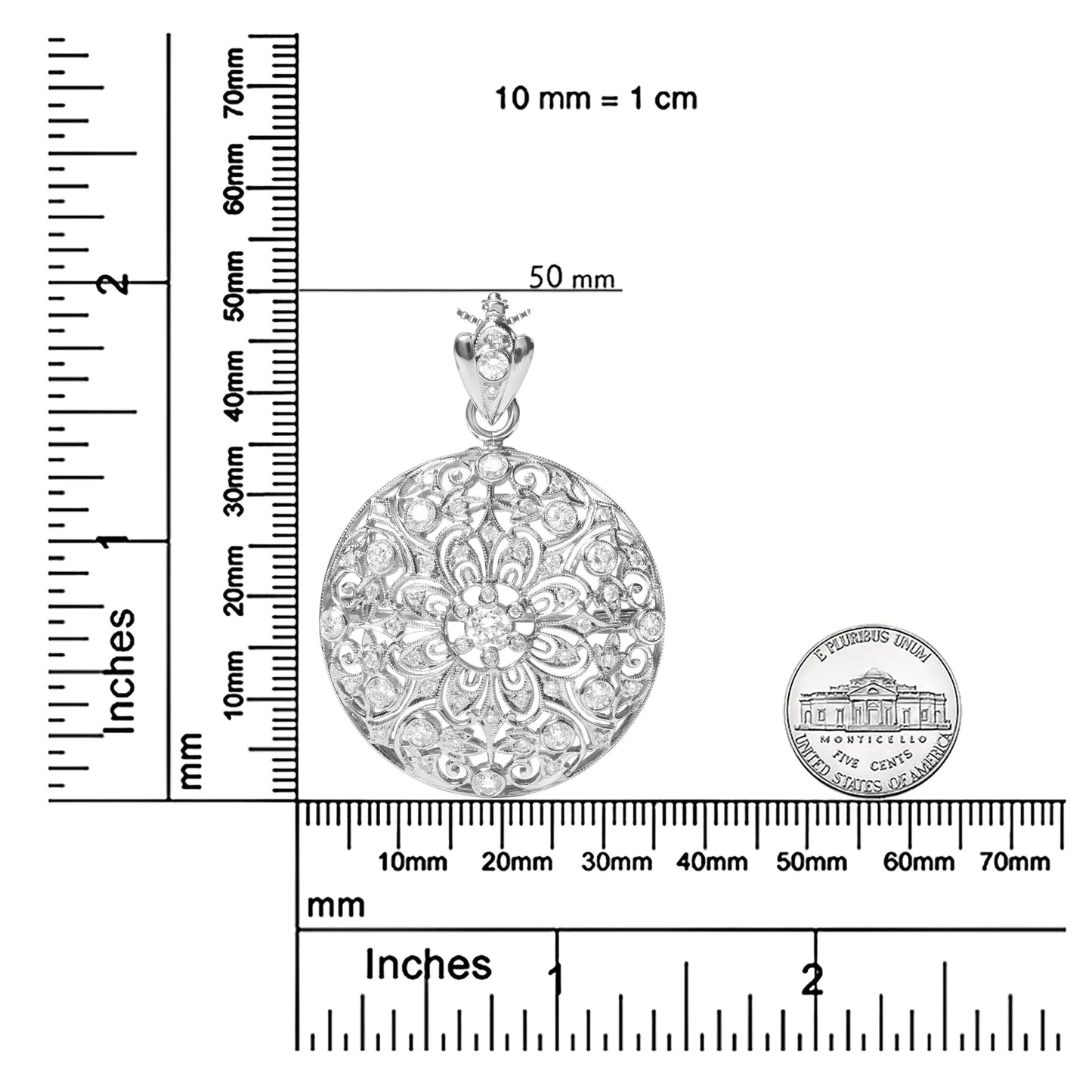 18K White Gold 1 5/6 Cttw Diamond Cluster Floral Filigree Brooch Pin and 18" Pendant Necklace (G-H Color, I1-I2 Clarity) WEM Support (www.WEM.support)