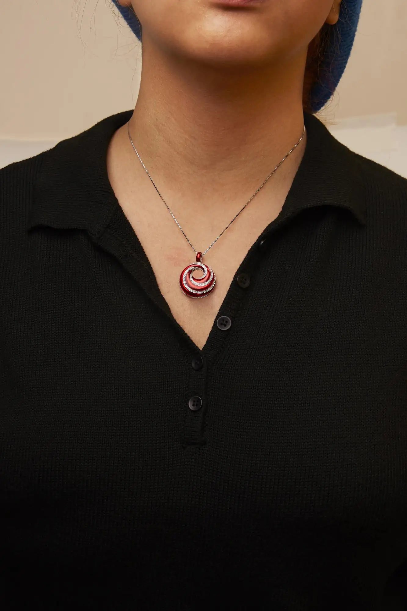.925 Sterling Silver Red Enamel and 1/2 Diamond Endless Swirl Medallion 18" Pendant Necklace (F-G Color, VS1-VS2 Clarity) WEM Support (www.WEM.support)