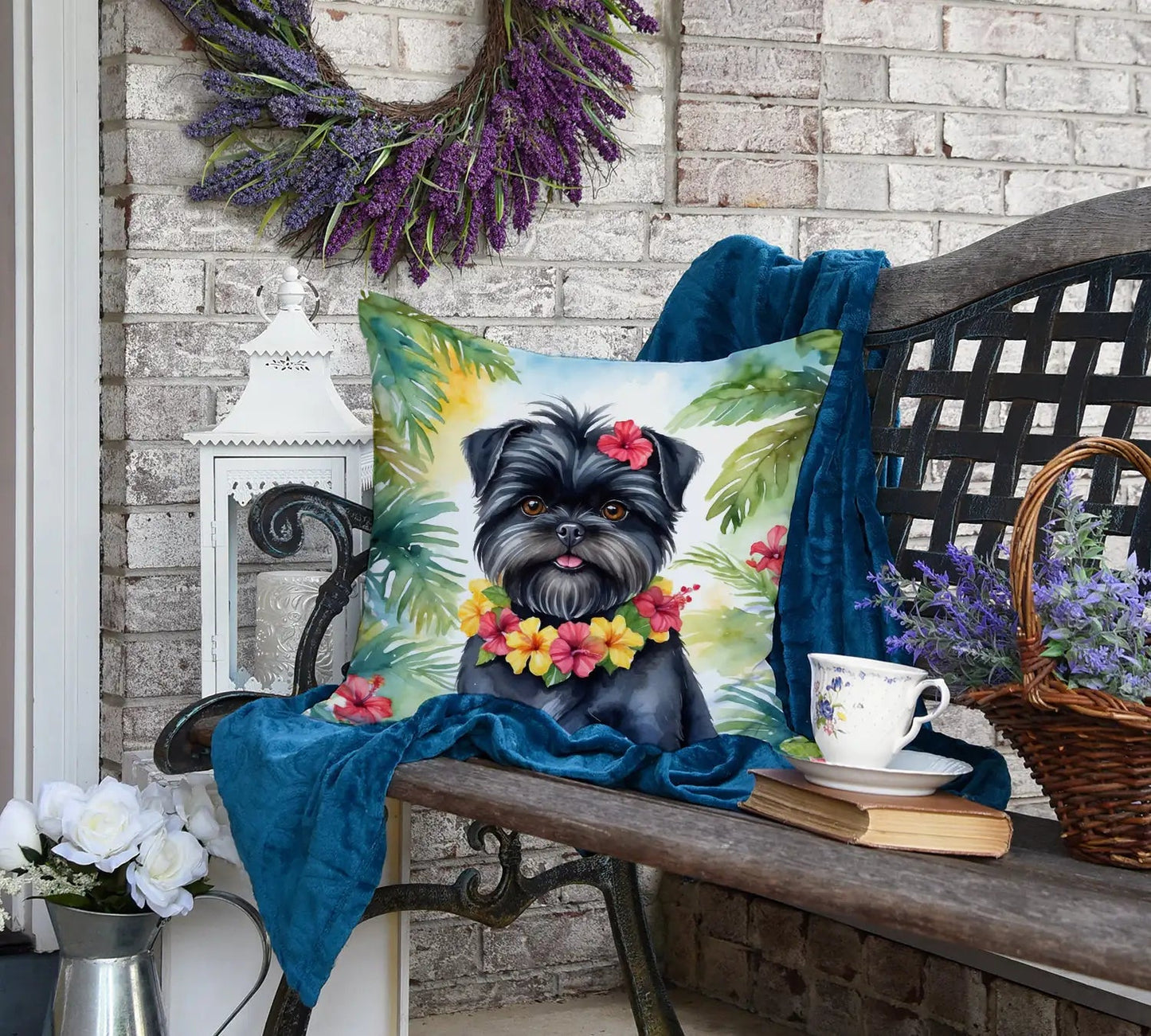Affenpinscher Luau Throw Pillow WEM Support (www.WEM.support)