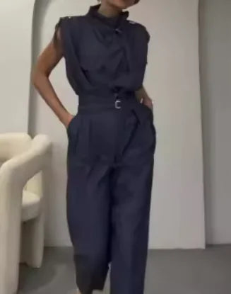 Waist-Slimming Belt Blouse & Pants