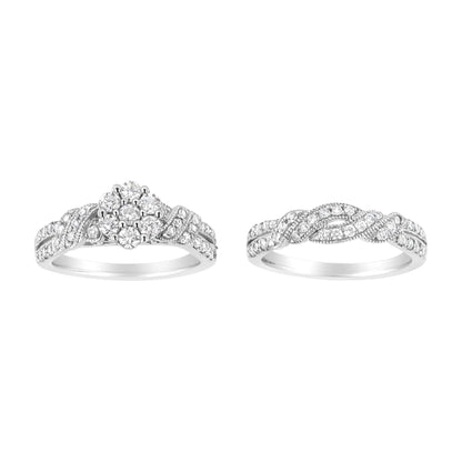 .925 Sterling Silver 1 cttw Lab Grown Diamond Engagement Ring and Band Set (F-G Color, VS2-SI1 Clarity) WEM Support (www.WEM.support)