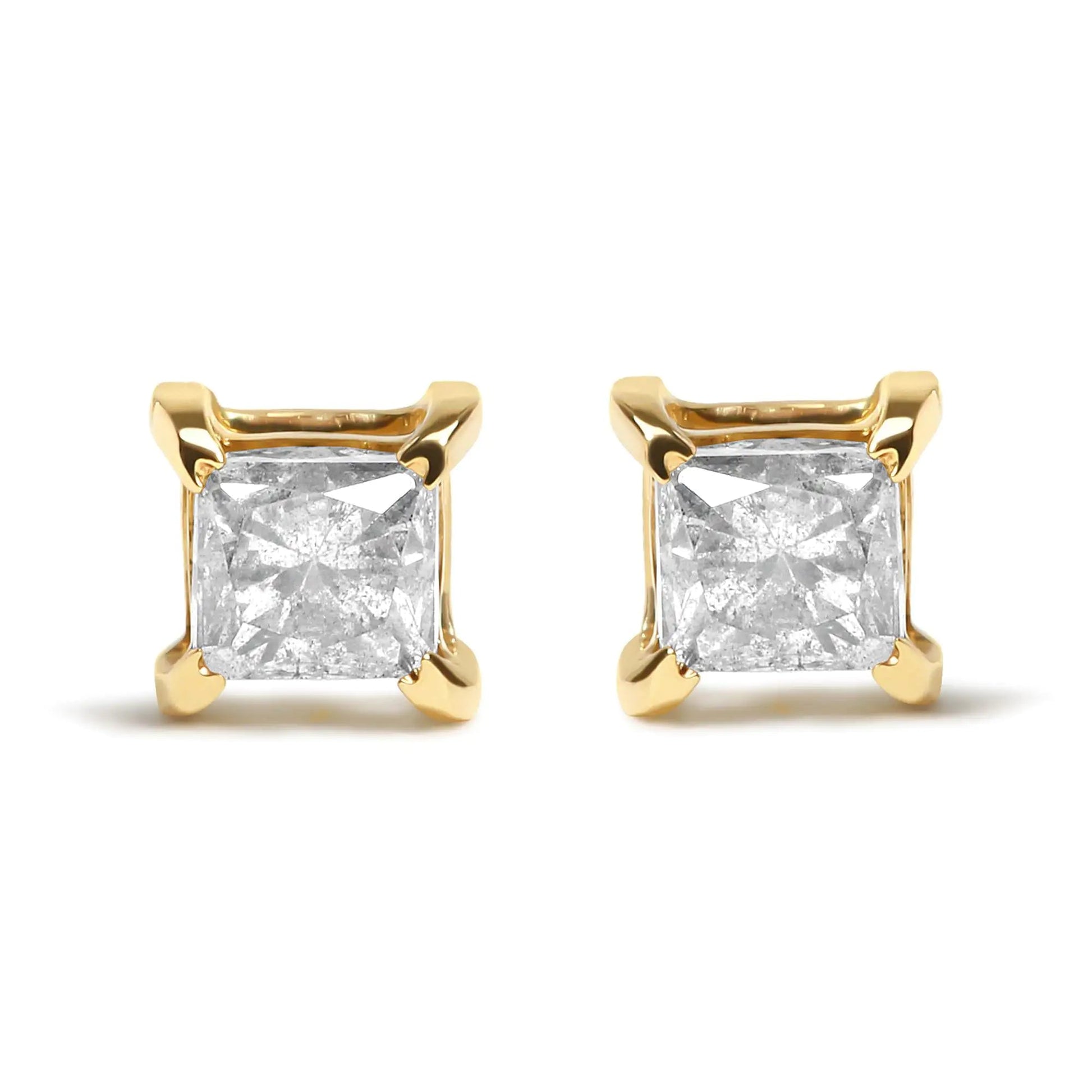 14K Yellow Gold 5/8 Cttw Princess Natural Brown Color Diamond 4-Prong  Stud Earrings (Brown Color, VS2-SI1 Clarity) WEM Support (www.WEM.support)