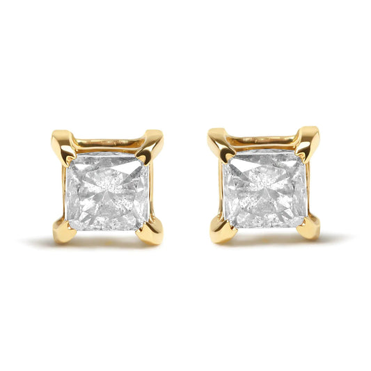 14K Yellow Gold 5/8 Cttw Princess Natural Brown Color Diamond 4-Prong  Stud Earrings (Brown Color, VS2-SI1 Clarity) WEM Support (www.WEM.support)