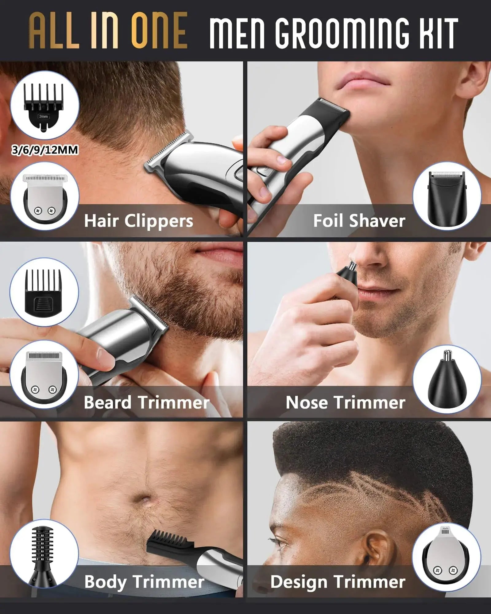 Ufree Beard Trimmer for Men, Waterproof Electric Razor for Nose, Body, Face and Mustache, Cordless Hair Clippers Shavers for Men Grooming Kit, Gifts for Men Husband Father Silver My Store