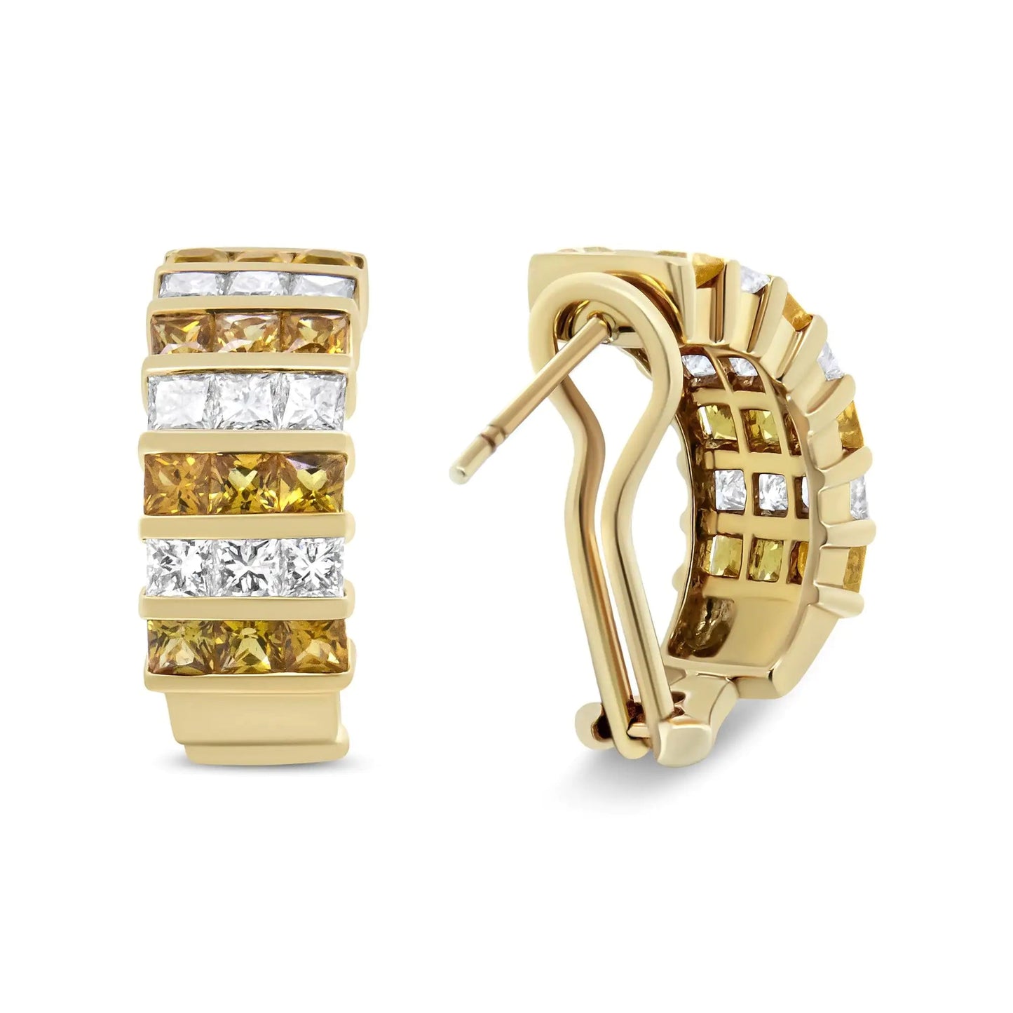 18K Yellow Gold 1 3/4 Cttw Invisible Set Princess Cut Diamond and 2.5mm Yellow Sapphire Huggie Hoop Earrings (F-G Color, VS1-VS2 Clarity) WEM Support (www.WEM.support)