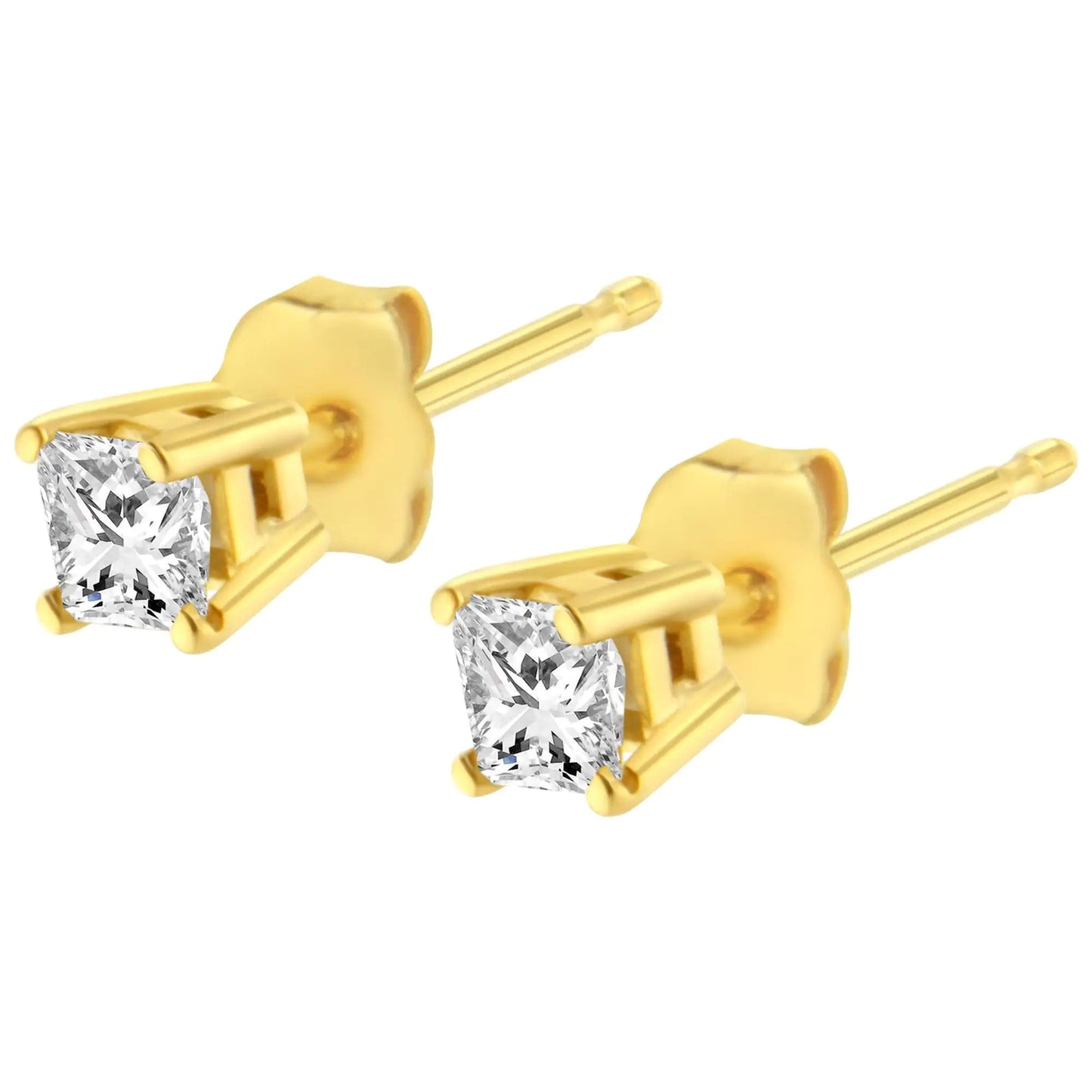 10K Yellow Gold 3/4 Cttw Princess-Cut Square Near Colorless Diamond Classic 4-Prong Solitaire Stud Earrings (J-K Color, I2-I3 Clarity) WEM Support (www.WEM.support)