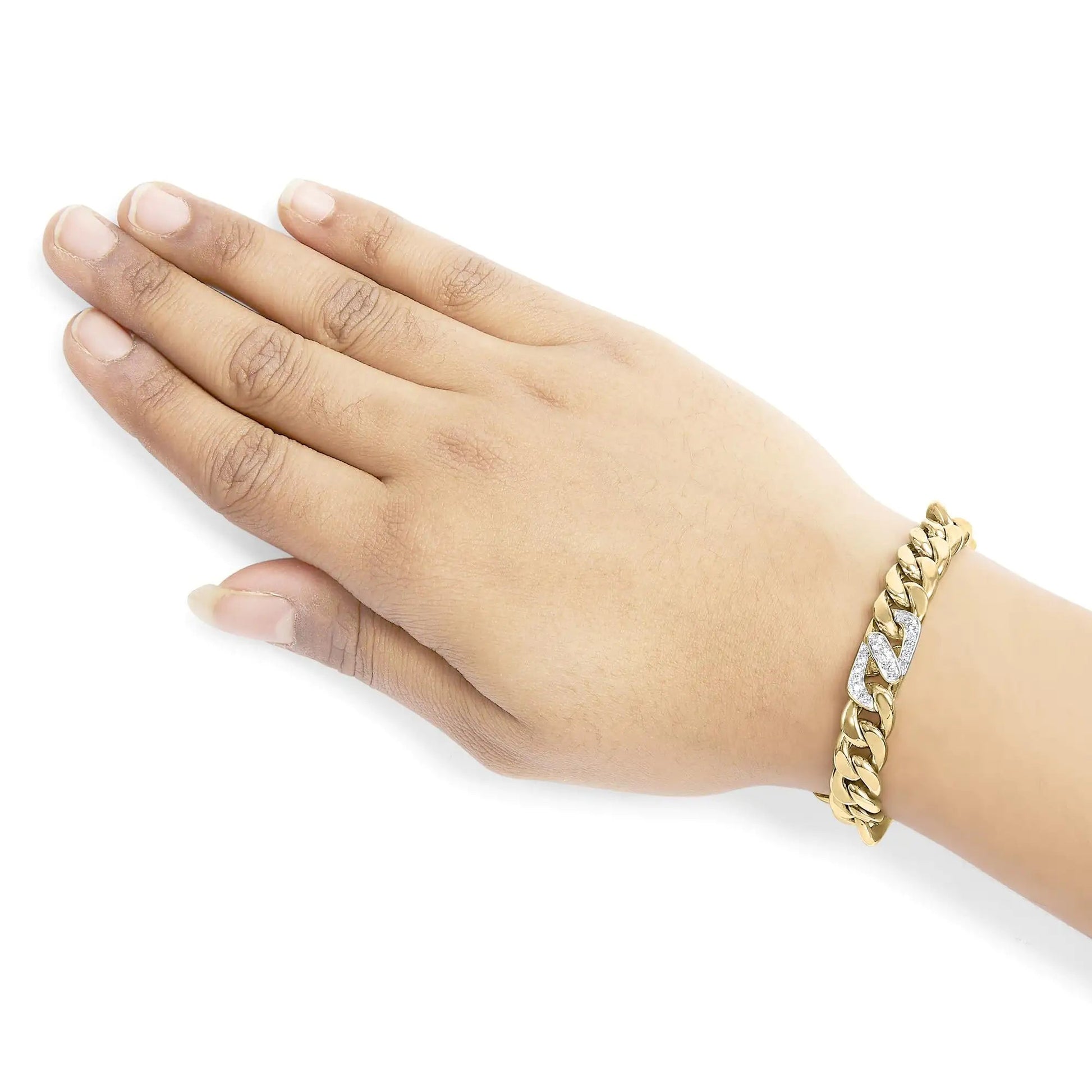 10K Yellow Gold 1.00 Cttw Diamond Miami Cuban Link Men's Bracelet (H-I Color, I1-I2 Clarity) - 8.5 Inches WEM Support (www.WEM.support)