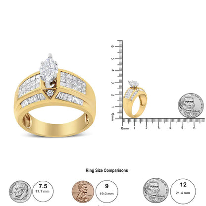 14K Yellow and White Gold 1 3/4 Cttw Round, Baguette, Princess and Pie-Cut Diamond Ring (H-I Color, SI1-SI2 Clarity) WEM Support (www.WEM.support)