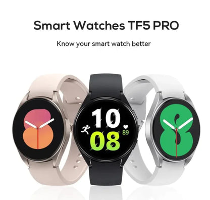 Three smartwatches with different display colors on a white background.