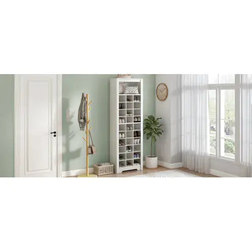 Stylish Design 30 Shoe Cabinet Console, Modern Shoe Cabinet, Multiple Storage Capacity, Self-standing High Cabinet, Suitable For Hallway, Bedroom, White WEM Support (www.WEM.support)