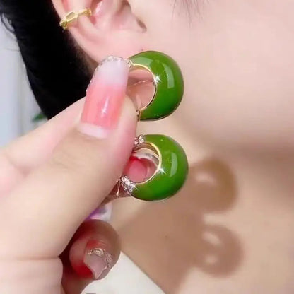 Tall And Elegant High Sense Red Green Dripping Oil Rhinestone Earrings WEM Support (www.WEM.support)