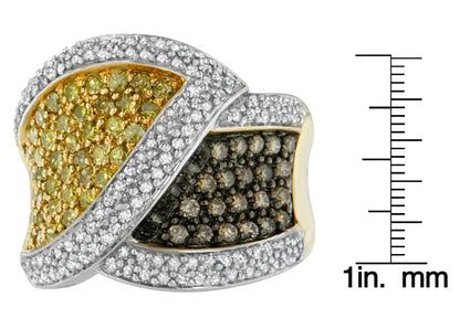 14K Yellow Gold Yellow, White, and Champagne Round-Cut Diamond Cross-over Ring (1 1/2 cttw, H-I Color, I1-I2 Clarity) WEM Support (www.WEM.support)