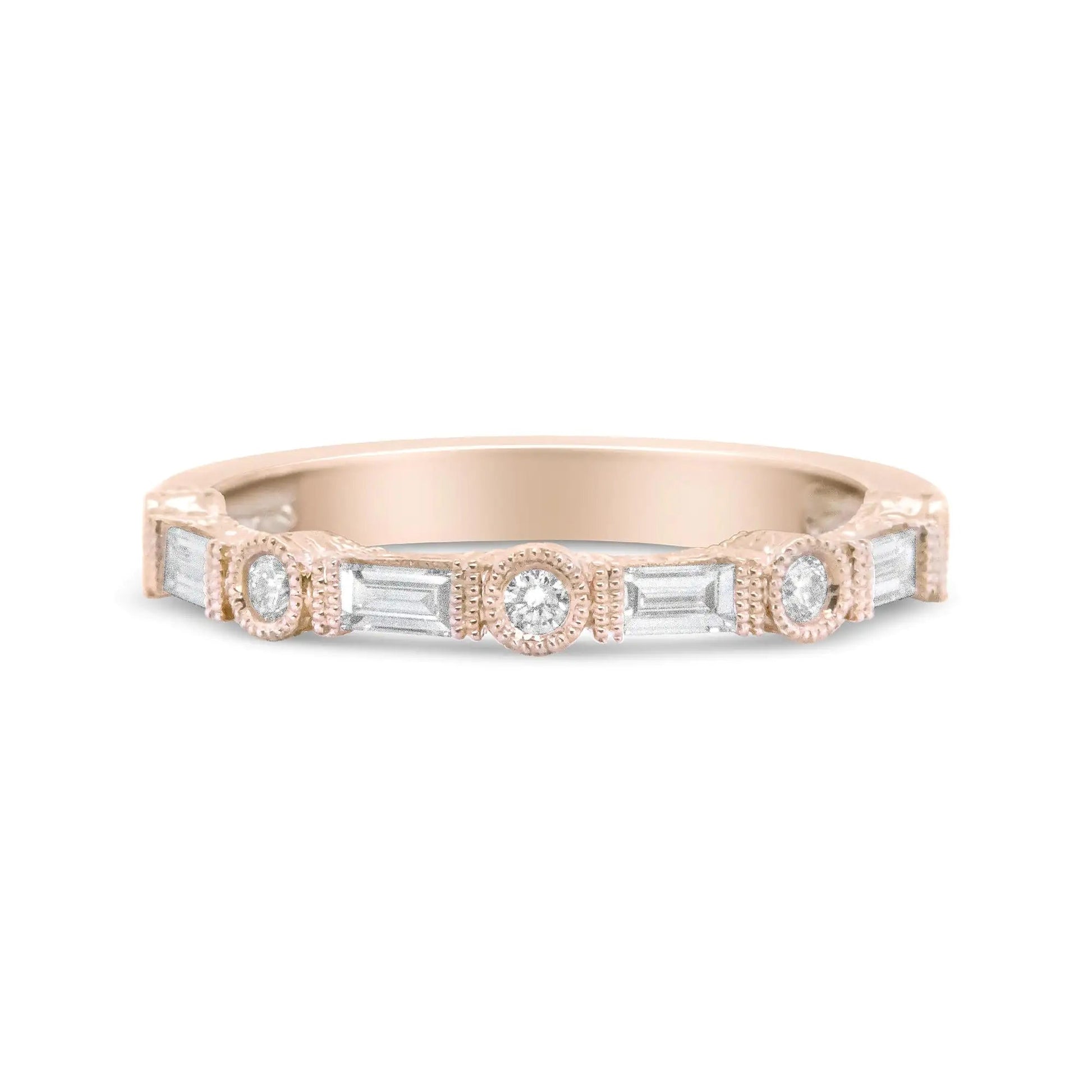 14K Rose Gold 3/8 Cttw Baguette and Round Diamond Bridal Band - (H-I Color, VS1-VS2 Clarity) WEM Support (www.WEM.support)