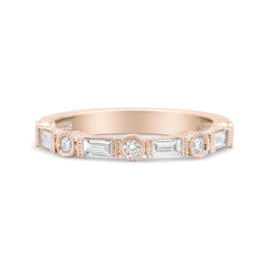 14K Rose Gold 3/8 Cttw Baguette and Round Diamond Bridal Band - (H-I Color, VS1-VS2 Clarity) WEM Support (www.WEM.support)