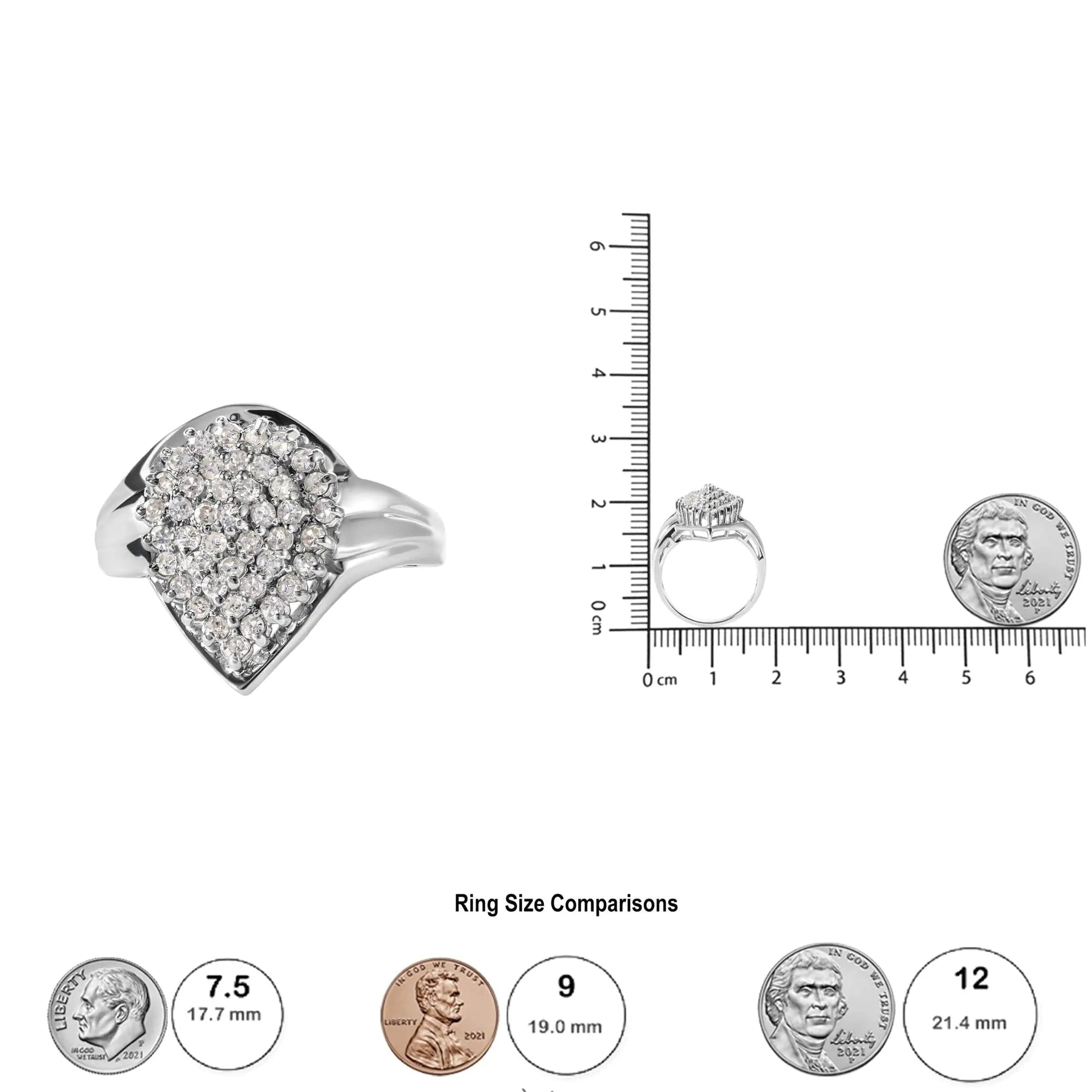 10K White Gold 1/2 Cttw Diamond Pear Shaped Cluster Ring (H-I Color, I1-I2 Clarity) WEM Support (www.WEM.support)