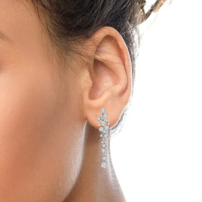 18K White Gold 3.15 Cttw Round Diamond Waterfall Drop Dangle Stud Earrings (H-I Color, VS1-VS2 Clarity) WEM Support (www.WEM.support)
