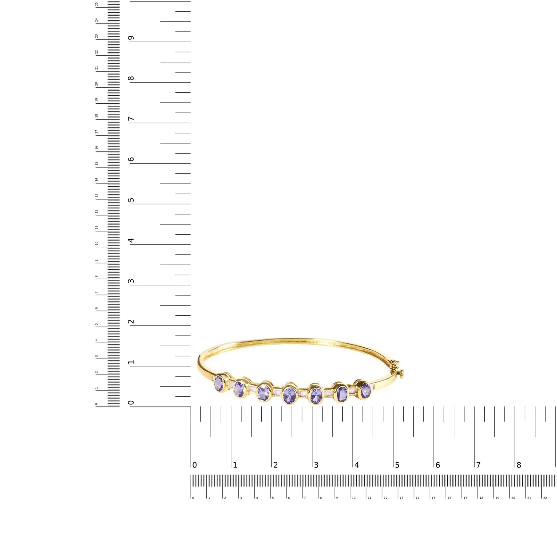 14K Yellow Gold Alternating Bezel Set 5MM Oval Shaped Tanzanite and 1/5 Cttw Diamond Bangle Bracelet (H-I Color, VS2-SI1 Clarity) - Fit's wrists up to 7.25" Inches WEM Support (www.WEM.support)