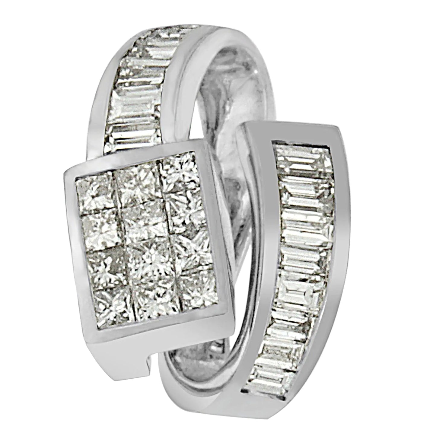 14K White Gold 2 cttw Princess and Baguette Cut Diamond Double Loop Pendant Necklace (G-H, VS1-VS2) WEM Support (www.WEM.support)