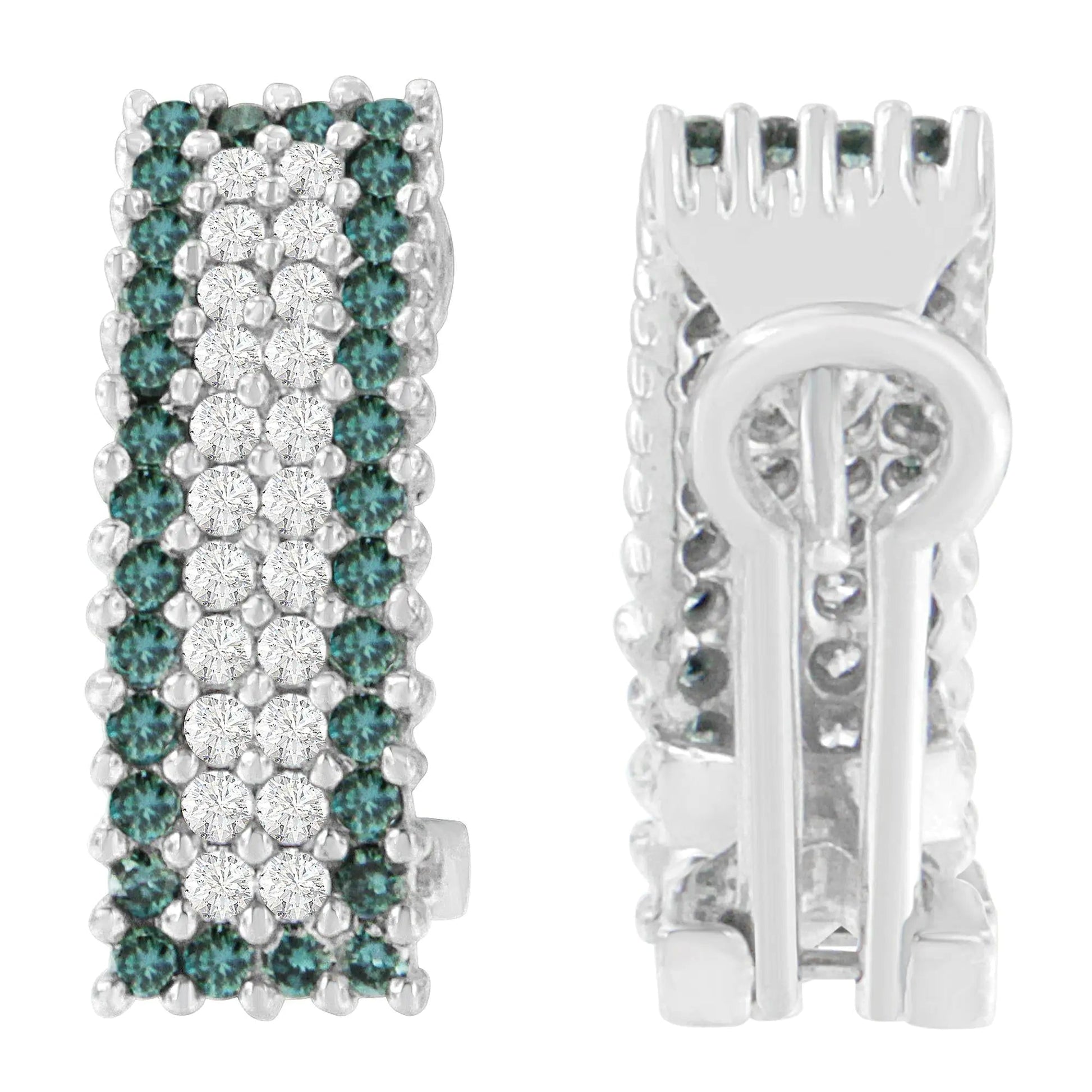 14K White Gold 2 cttw White and Treated Blue Diamond Earrings (H-I, SI1-SI2) WEM Support (www.WEM.support)