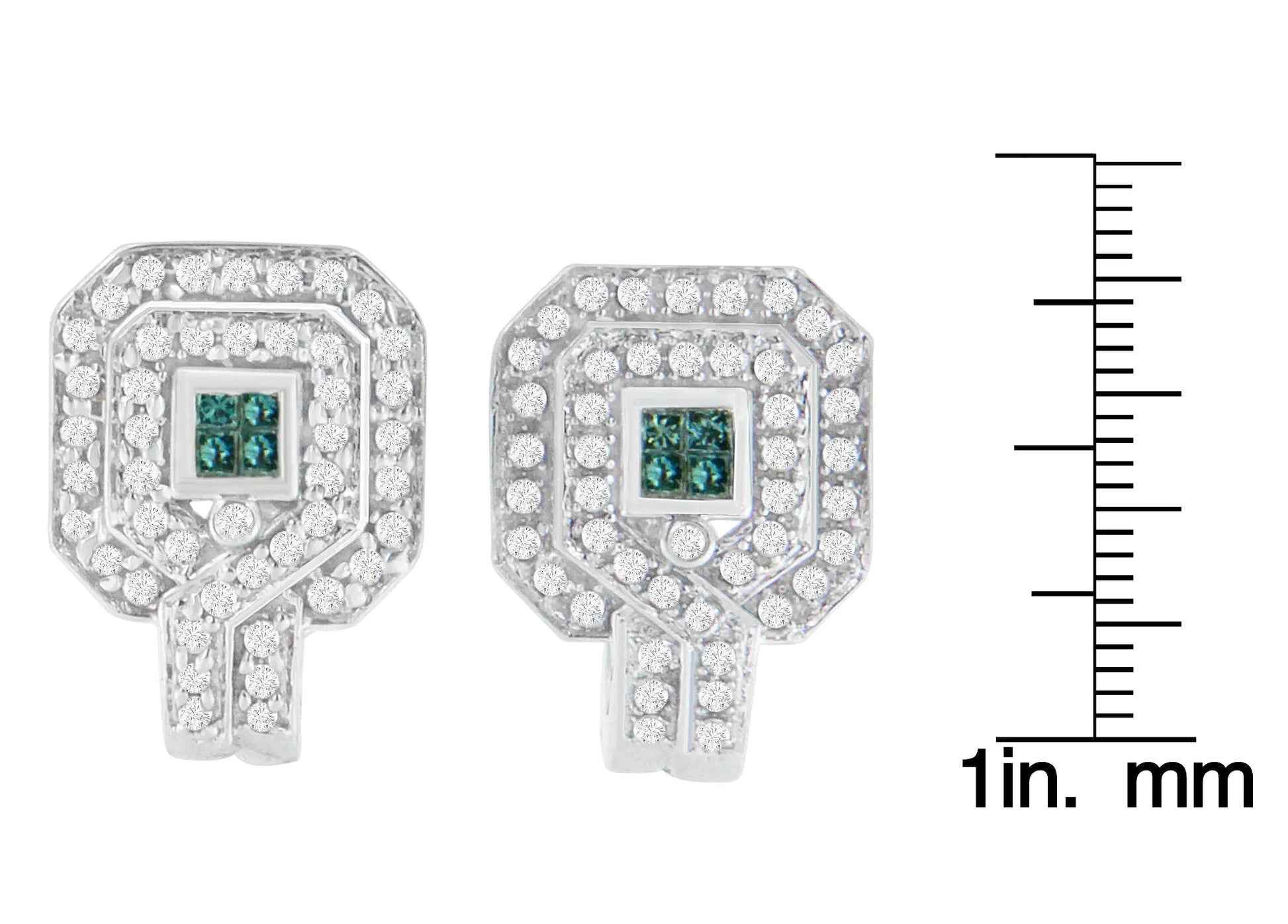 14K White Gold 1ct. TDW Round and Princess-cut Treated Blue Diamond Earrings (H-I,SI1-SI2) WEM Support (www.WEM.support)