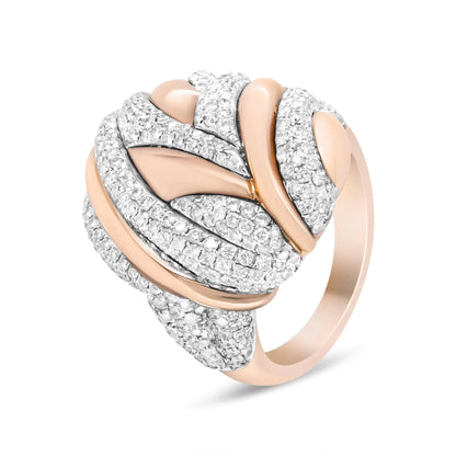 18K Rose and White Gold 1 7/8 Cttw Diamond and Gold Textured Dome Cocktail Ring (F-G Color, VS1-VS2 Clarity) WEM Support (www.WEM.support)