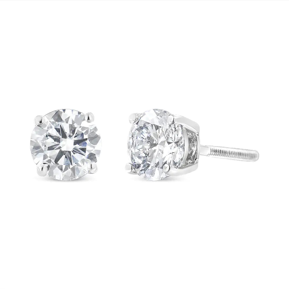 10K White Gold 1-1/2 Cttw Round Brilliant-Cut Diamond Classic 4-Prong Stud Earrings with Screw Backs (H-I Color, I2-I3 Clarity) WEM Support (www.WEM.support)