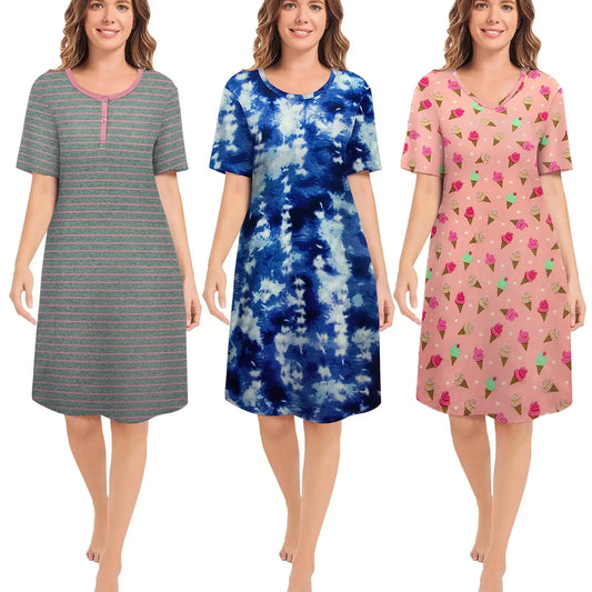 3 Pack Sleepshirts Women's Nightshirt Soft Nightgowns for Women Short Sleeve dress Sleepwear(S-3X) Plus 1X Set 3 My Store