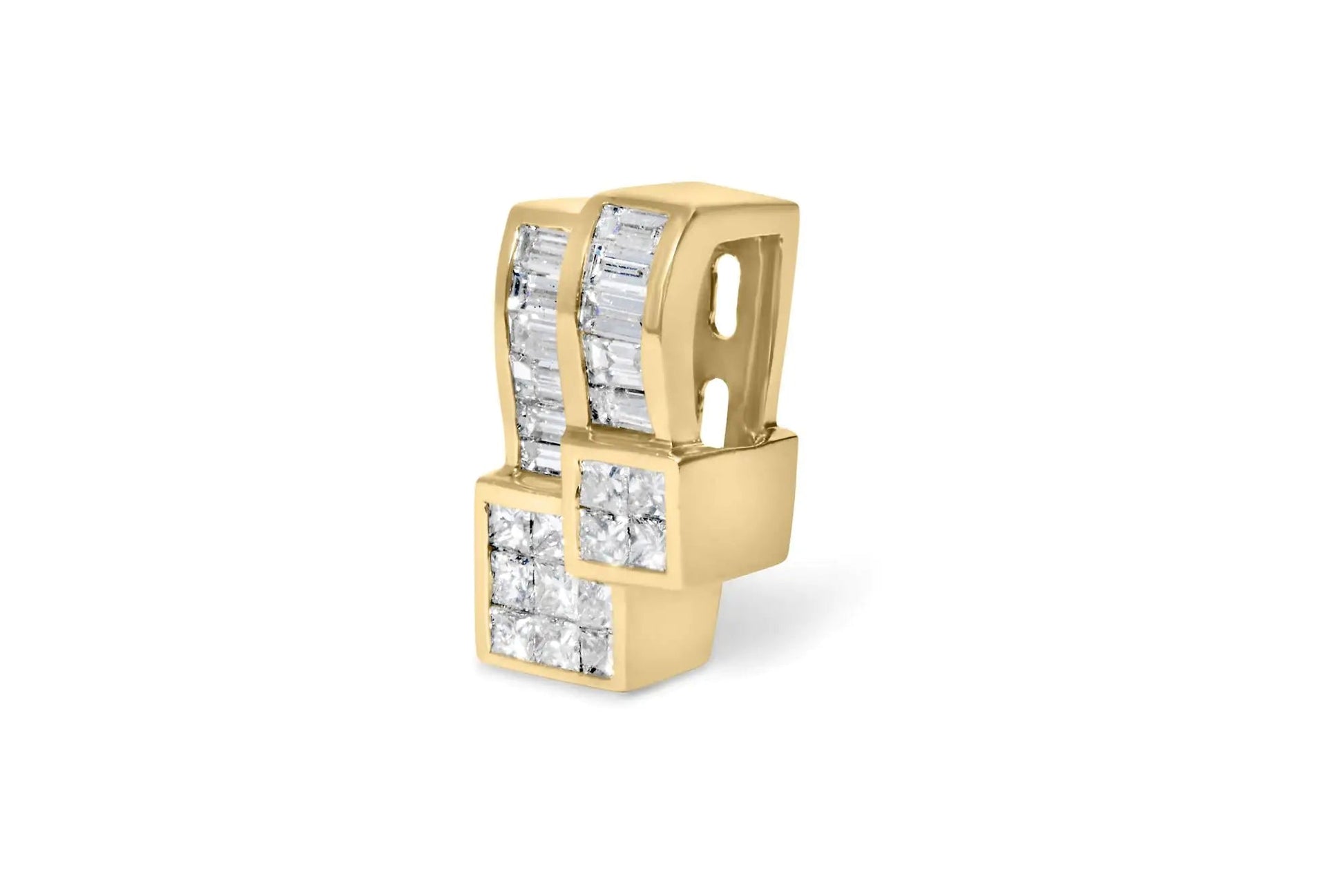 14K Yellow Gold 1 1/2 cttw Princess and Baguette Cut Diamond Geometric Pendant Necklace (H-I Color, VS1-VS2 Clarity) WEM Support (www.WEM.support)