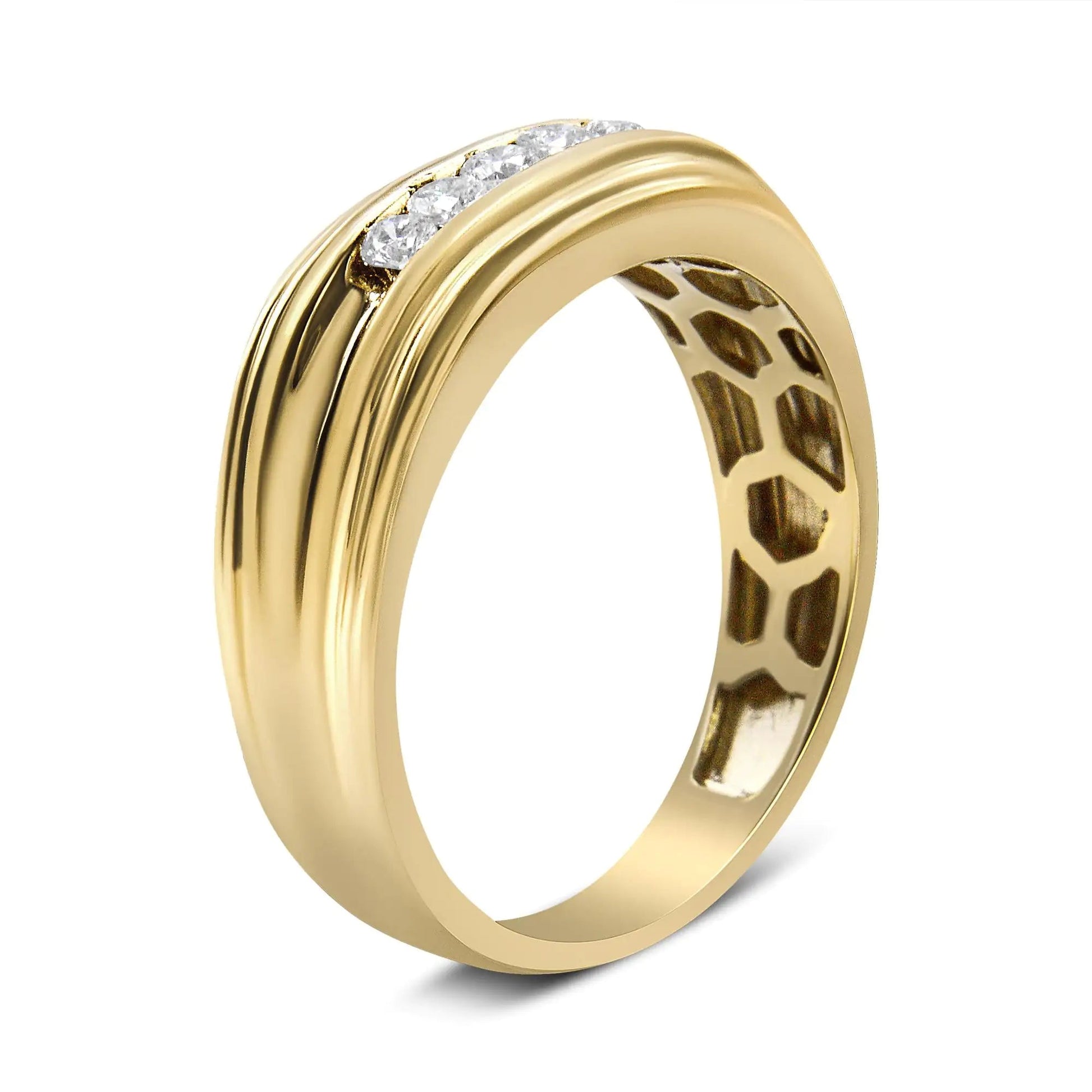 10K Yellow Gold 1/4 Cttw Round-Cut Diamond 5-Stone Men's Band Ring (H-I Color, I1-I2 Clarity) WEM Support (www.WEM.support)